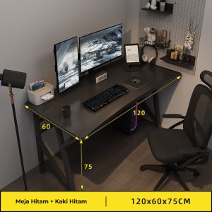 Meja kerja minimalis dengan desain modern warna hitam. Meja kantor minimalis cocok untuk ruang kerja kecil. Tampilan elegan meja belajar warna abu-abu. Permukaan meja komputer yang luas untuk berbagai keperluan. K-frame meja kerja minimalis untuk stabilitas maksimal.