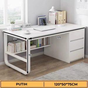 Meja kerja minimalis dengan laci multifungsi. Desain modern meja kantor dengan kabinet penyimpanan. Meja belajar minimalis dari bahan MDF dan rangka besi. Meja komputer dengan desain simpel dan fungsional. Meja kerja dengan laci penyimpanan yang luas. Meja kantor multifungsi dengan finishing kayu. Meja belajar minimalis warna kayu dan putih. Desain rangka besi kuat pada meja kerja minimalis. Meja kerja multifungsi dengan penyimpanan alat tulis. Desain elegan meja kantor dengan kabinet.