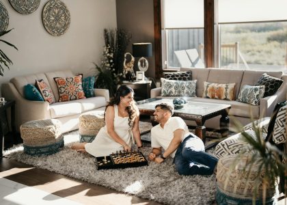 romantic indoor couple playing chess in toronto